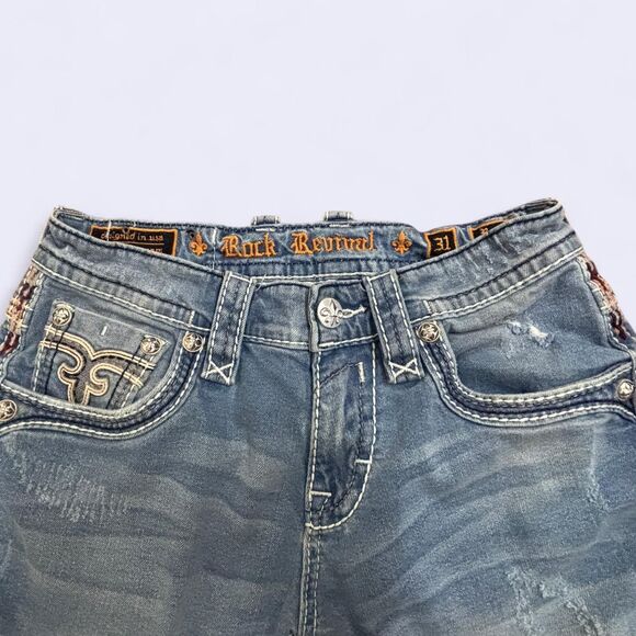 Men’s Y2K Rock Revival Straight Distressed Jeans - Picture 2 of 6